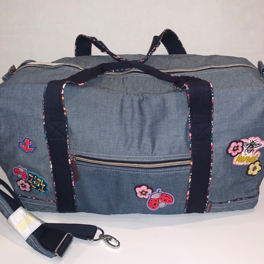 Vera Bradley Large Travel Duffel Bag Patches Denim Blue Detach Strap NEW w Tags
